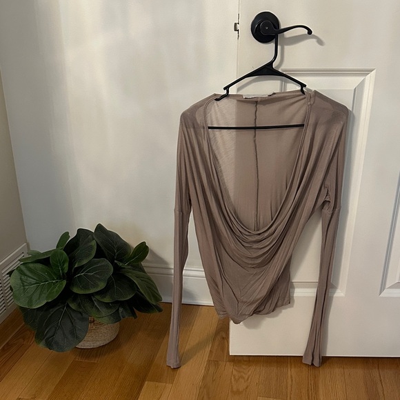 Chic Drape Neck Blouse in Taupe - Picture 1 of 4
